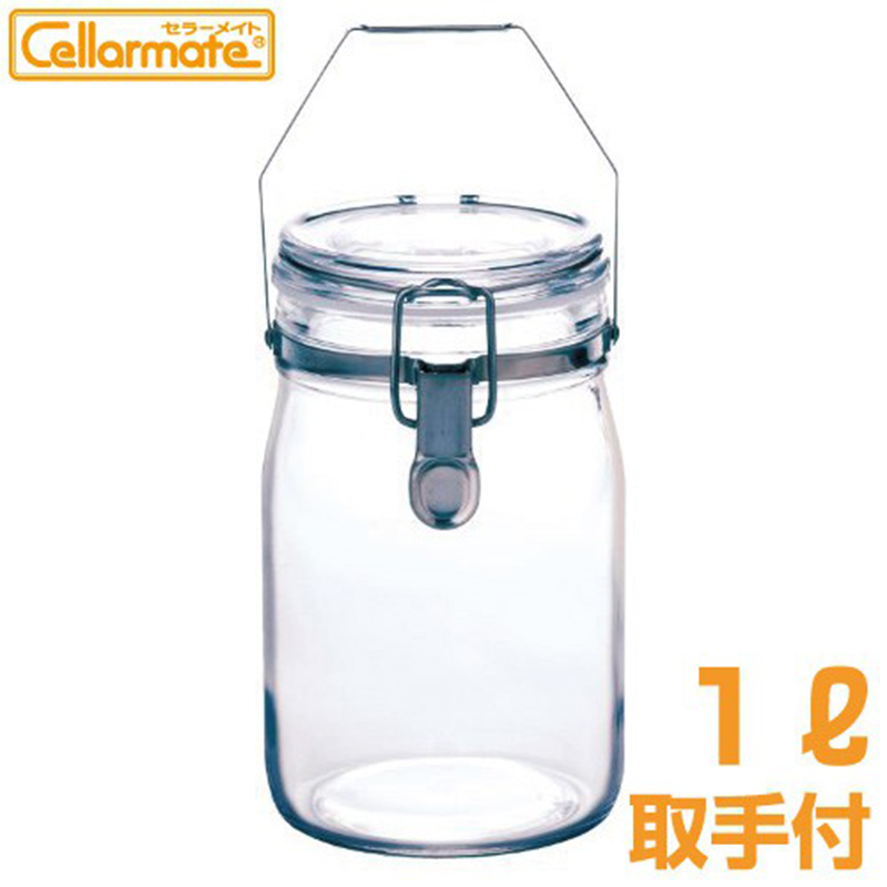 CELLARMATE日本星硝进口带提手密封梅酒玻璃储物瓶1L
