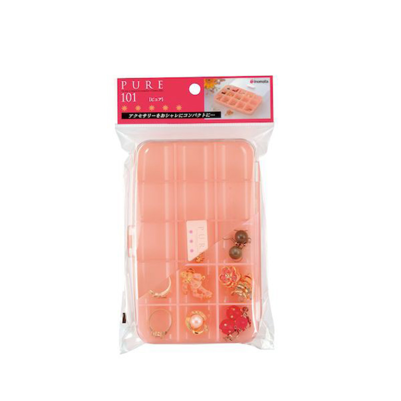 INOMATA日本小件首饰整理收纳盒粉色15格透明盖