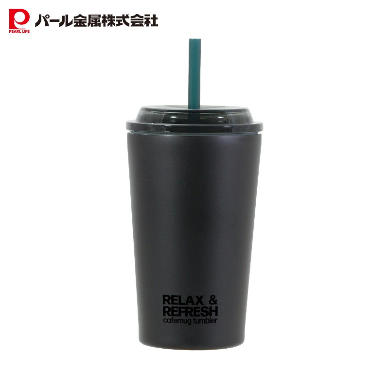 PEARL 日本PEARL LIFE冷热饮吸管杯保温杯保冷杯黑色L400ML