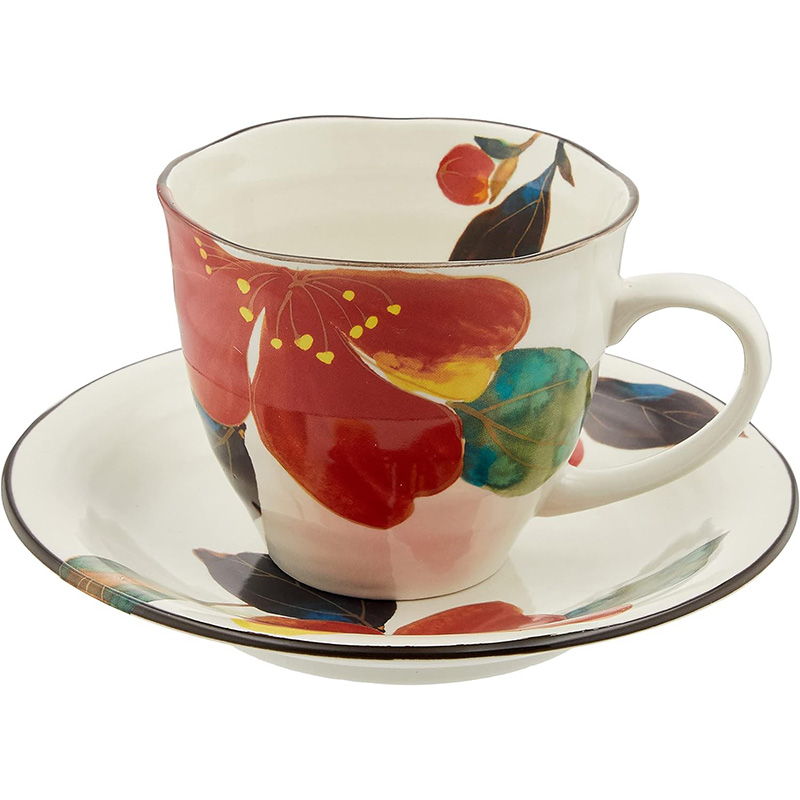 CERAMIC-AI和蓝日本美浓烧瓷器陶瓷12月鲜花系列咖啡杯碟套