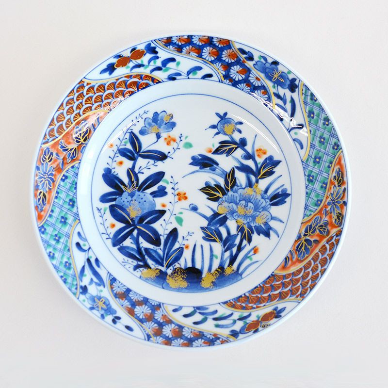 CERAMIC-AI和蓝日本美浓烧瓷器 仿古和浪漫的结合系列 大尺寸盘子 草花祥瑞   福文字