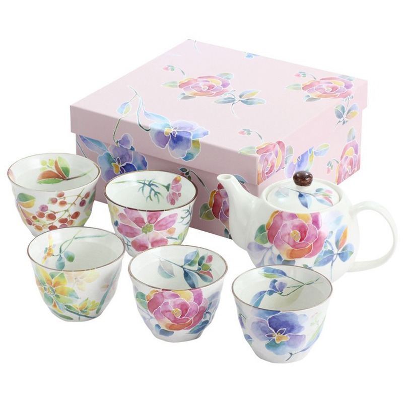 CERAMIC-AI和蓝日本美浓烧瓷器花凜1茶壶5个茶杯6件套礼品装茶壶560ML