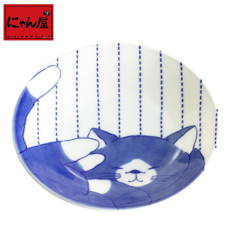 CERAMIC-AI日本美浓烧瓷器黑猫   虎猫 小盘